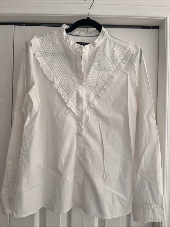 J. Crew Tops - J. Crew white Ruffled Bib Button-Up Shirt, size 12.